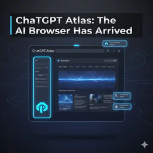 llustration of ChatGPT Atlas AI browser interface with glowing sidebar and futuristic layout, representing OpenAI’s next-gen web browsing experience