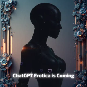 Futuristic silhouette of a sleek female AI robot against a digital background representing the rise of ChatGPT Erotica