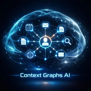Editorial-style image showing a glowing network of digital context nodes symbolizing Context Graphs AI and personalized memory systems
