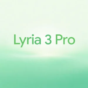 Google Lyria 3 Pro AI music generation model with soft green gradient background and minimalist design