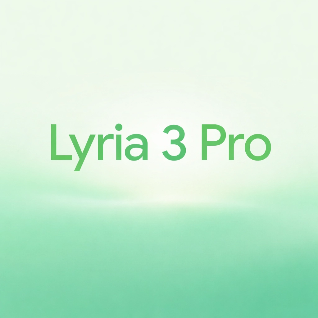 Google Lyria 3 Pro AI music generation model with soft green gradient background and minimalist design
